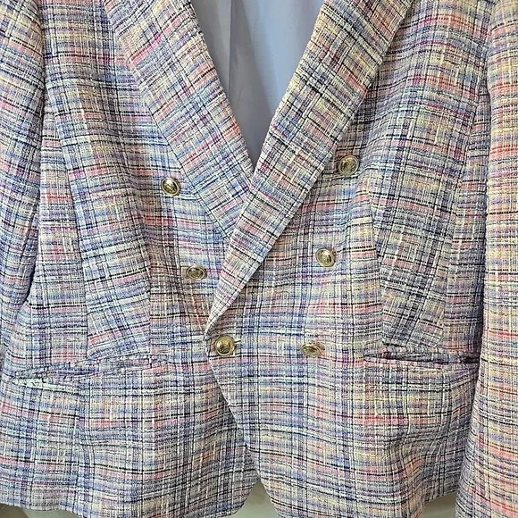 Talbots Pastel Tweed Double-Breasted Blazer in Pink, Blue, Lavender - Picture 2 of 15
